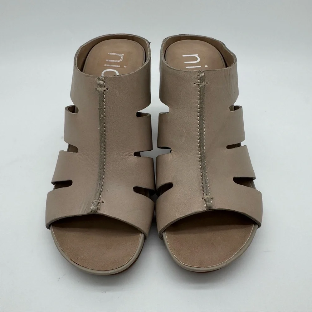 nicole Delphine Gray/Taupe Leather Mule Heel Sandal Size 7.5 M